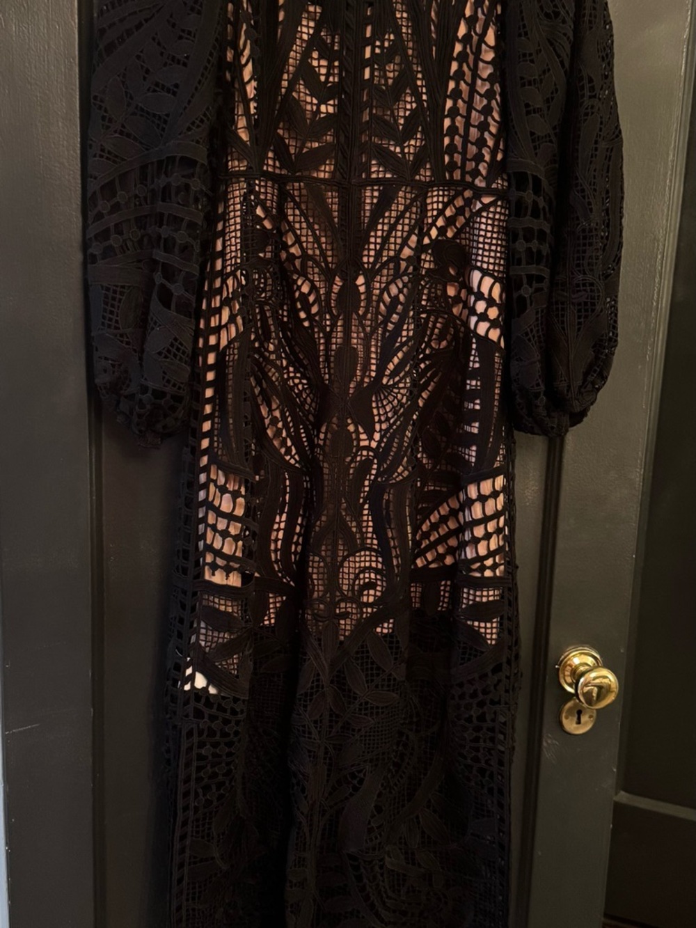 Farm Rio Black Crochet Lace Long Sleeve Maxi Dress size large - Picture 4 of 5